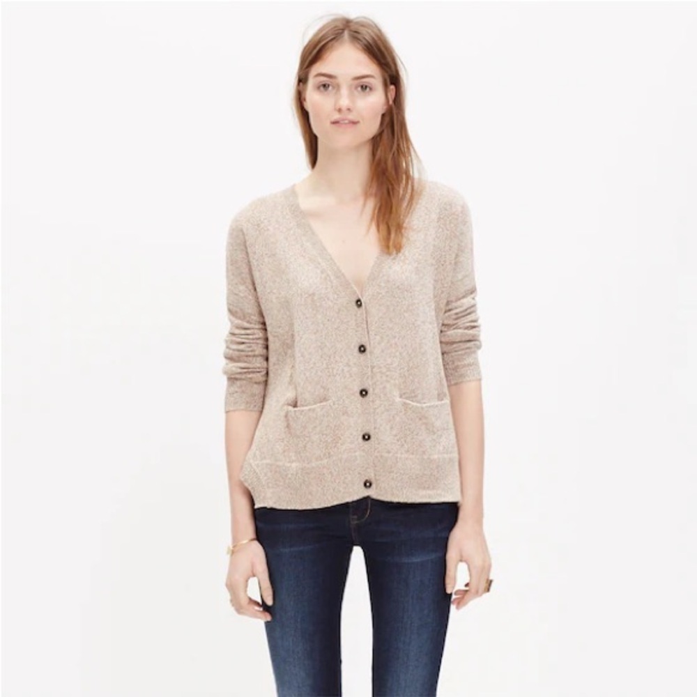Madewell Landscape Cardigan Sweater Marled Tan Heathered size small